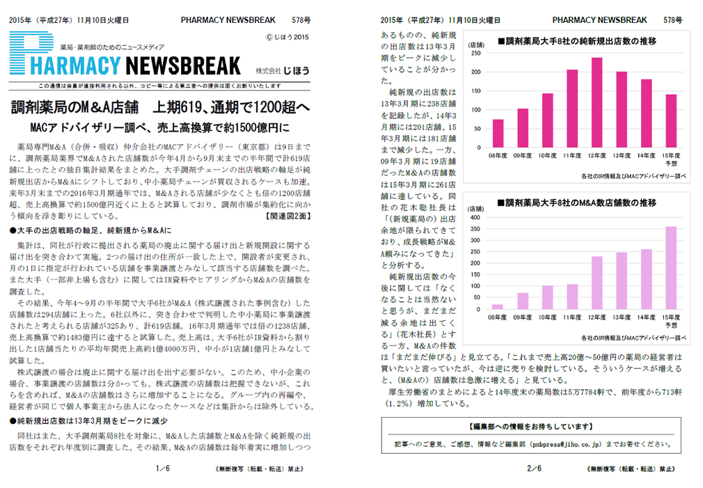 薬局・薬剤師のためのニュースメディアPHARMACY NEWSBREAK 578号